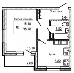 Однокомнатная квартира 35.76 м²